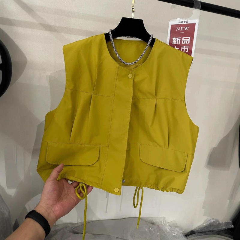 高端欧货下摆抽绳口袋设计无袖马甲女2025年秋季新款宽松背心外套|undefined