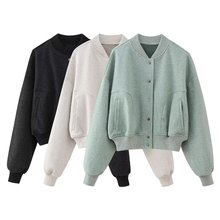 跨境外贸女装批发欧美风外套 秋冬新款软质短款宽松休闲棒球服