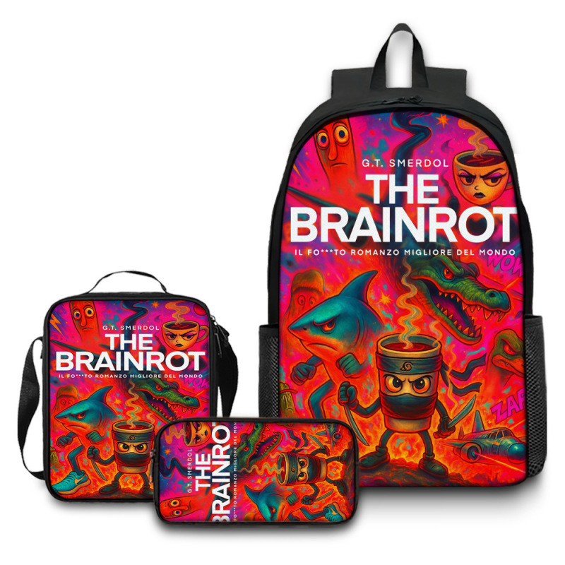 国境を越えた新製品イタリア Brainrot デジタル印刷バックパック木の棒マン山海経学生スクールバッグ|undefined