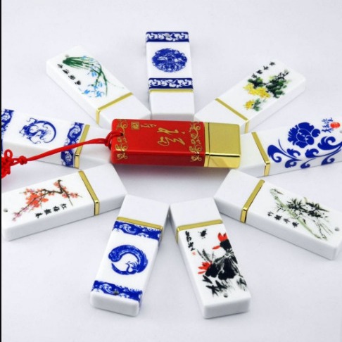 U盘陶瓷礼品U盘 青花瓷U盘2件套创意礼品优盘 16Gu盘礼品套装128G