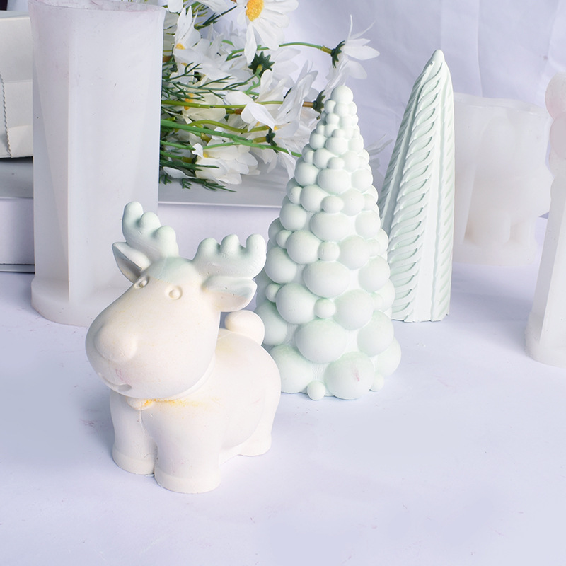 クリスマス立体泡球クリスマスツリーろうそく金型diy香薫石膏拡香石ヘラジカろうそく金型|undefined