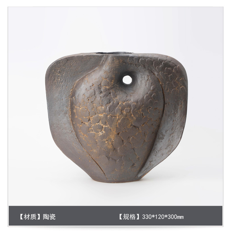 侘寂中古风星点陶瓷花瓶高级感桌面家居软装插花器复古装饰品摆件|undefined