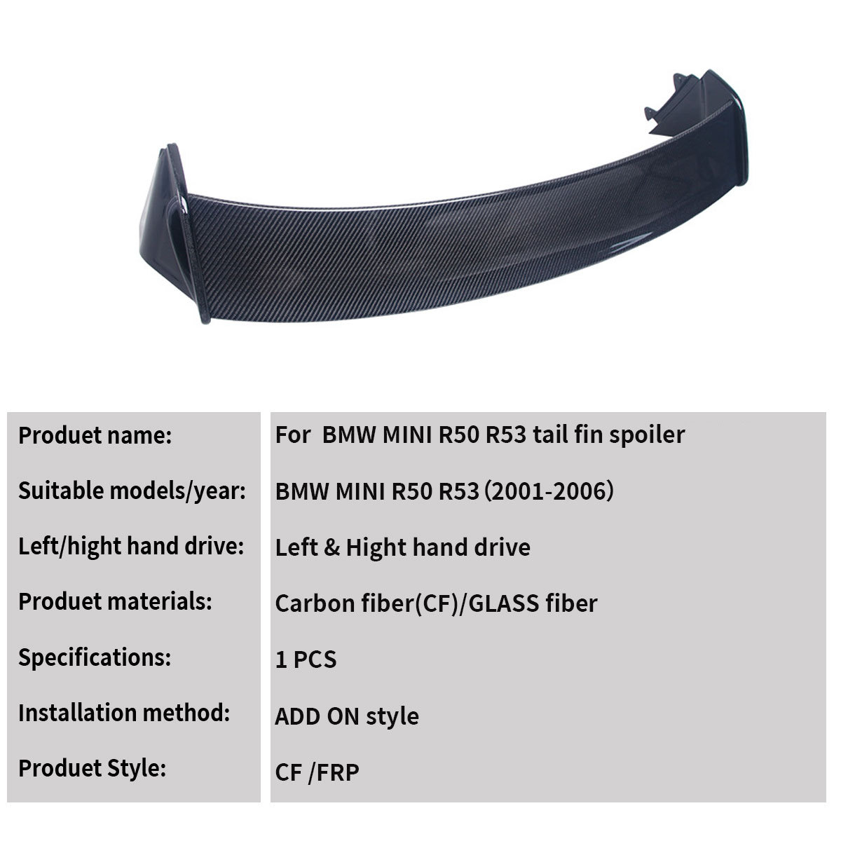 Suitable for Bmw Mini Cooper One R53 R50 Carbon Fiber Modified Rear Wing Top Wing Spoiler