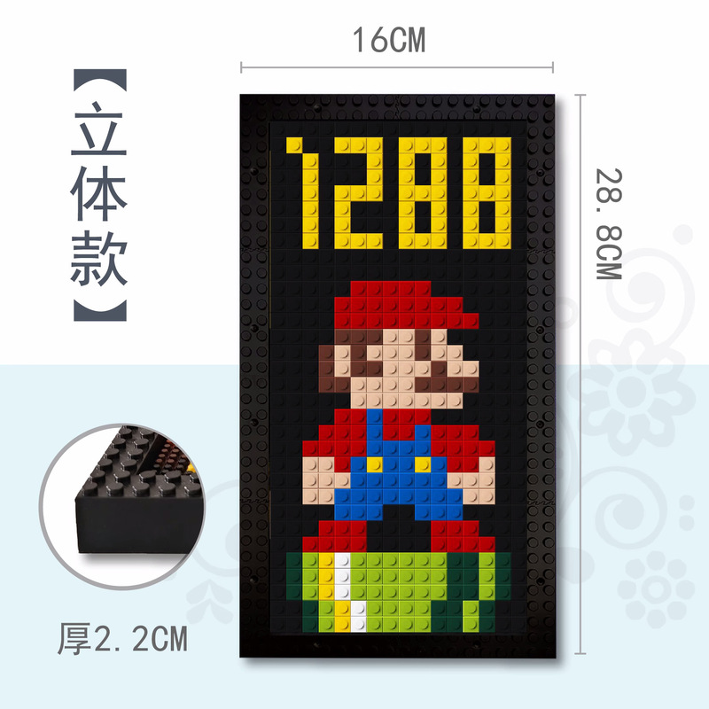 マリオの積み木の立体の額縁の表札のスーパーメアリーの指示札は戸口に入って装飾してピクセルの絵の札をつづり合わせます。|undefined