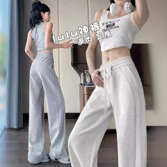 女性のためのグレーのスウェットパンツ 2025 春と秋の新しいルーズワイドレッグルパンツハイウエストスリムプラスベルベットガードパンツ