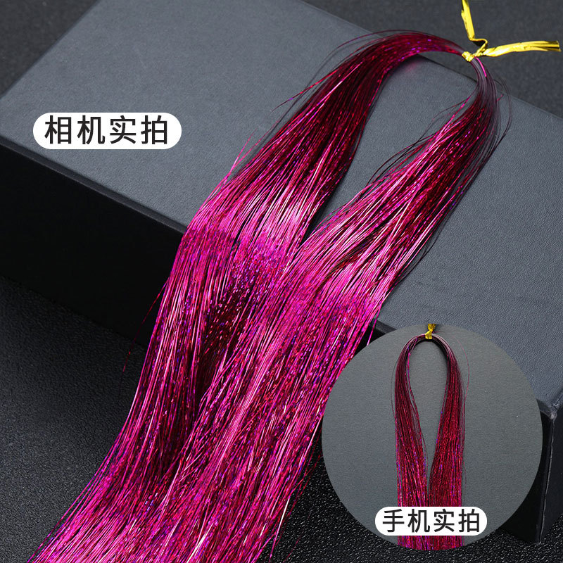 Amazon caliente tinselhair láser de alambre de oro brillante hilo de metal colorido sin costuras fábrica de fuente de cabello