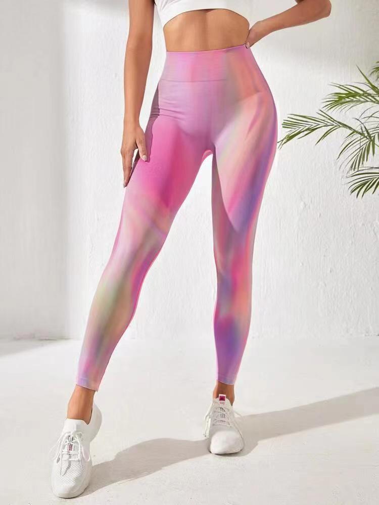 Fitness Gradient Color Chemical Fiber Blending Nylon Active Bottoms Leggings display picture 4