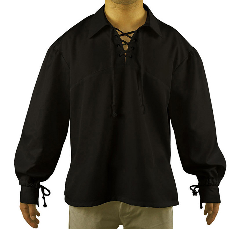 Spring and Autum New Renaissance Pure Color Retro Men's Shirt Cos Civilian Pure Color Stage Performance Top
