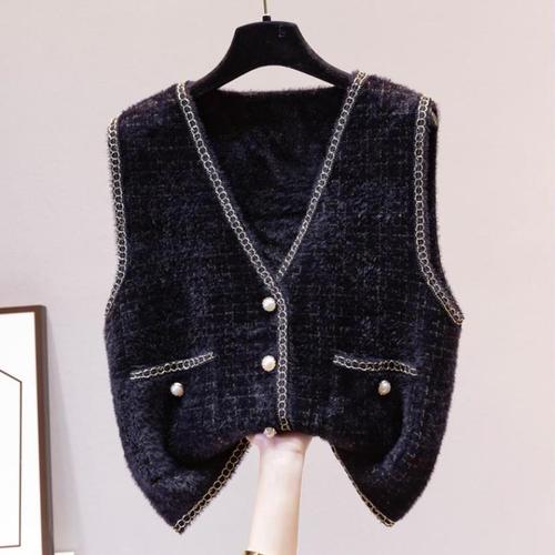 Mink velvet knitted vest for women's outer wear autumn style small fragrance style celebrity vest sweater vest