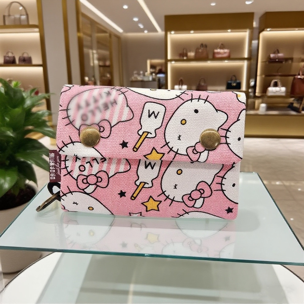 Cartera de lona de mezclilla triple con estampado de dibujos animados creativo, simple para hombres y mujeres, estuche para tarjetas de lona, estuche para llaves