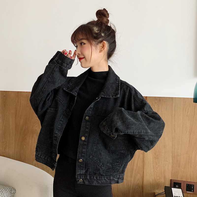 Age-reducing Elegant Design Sense Black Short Denim Coat Women's Autumn and Winter plus size Polo Collar Jacket Upper Coat
