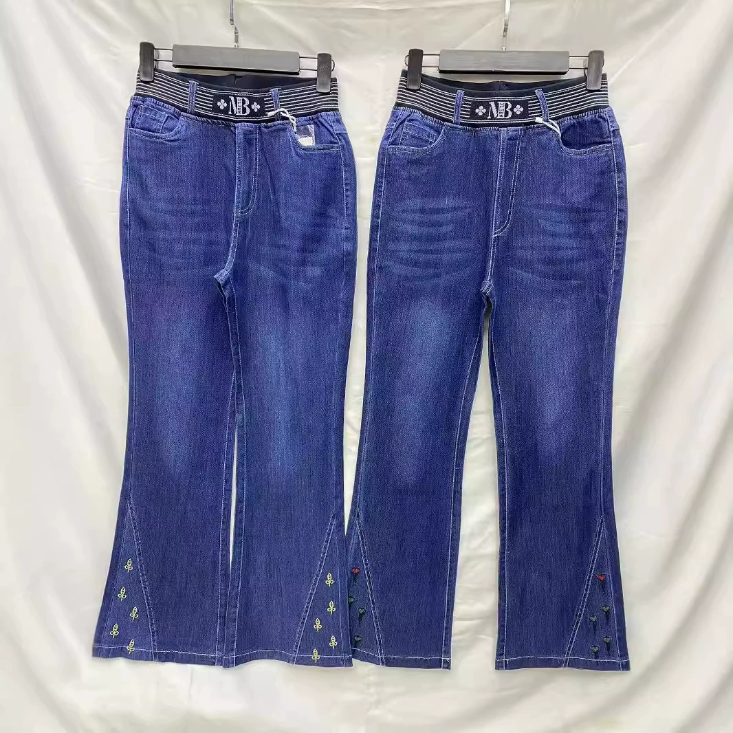 2024 осенние женские джинсовые брюки с высокой талией с горячими бриллиантами