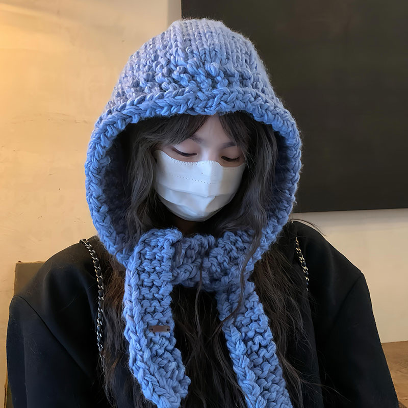 巴拉克拉法针织帽秋冬外出防寒保暖护耳韩系毛线帽子大头围显脸小