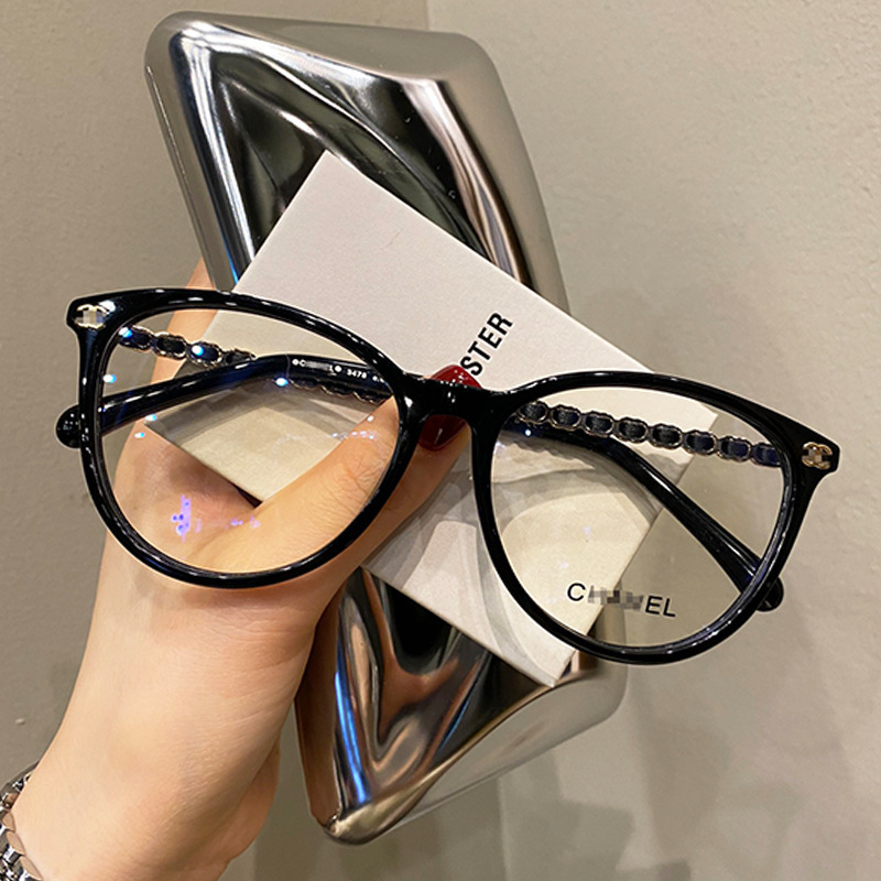 Chanel-Style 3478 Chain-Leg Eyeglass Frames That Make the Face Look Smaller, Black Frame, Women's Prescription Glasses, Blue Light Blocking, Natural Look Glasses, Can Be Customized with Prescription Lenses Chanel-Style 3478 Chain-Leg Eyeglass Frames That Make the Face Look Smaller, Black Frame, Women's Prescription Glasses, Blue Light Blocking, Natural Look Glasses, Can Be Customized with Prescription Lenses