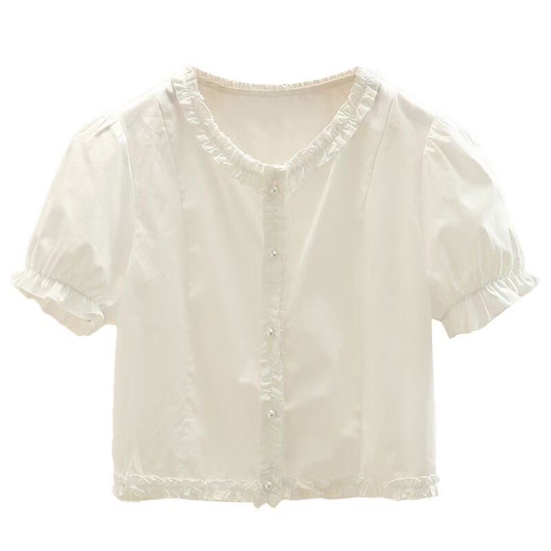 Minimalist Style Lace Design Princess Summer New Short-Sleeved Shirt Women's Puff Sleeves Age-Reducing Sweet Top Method