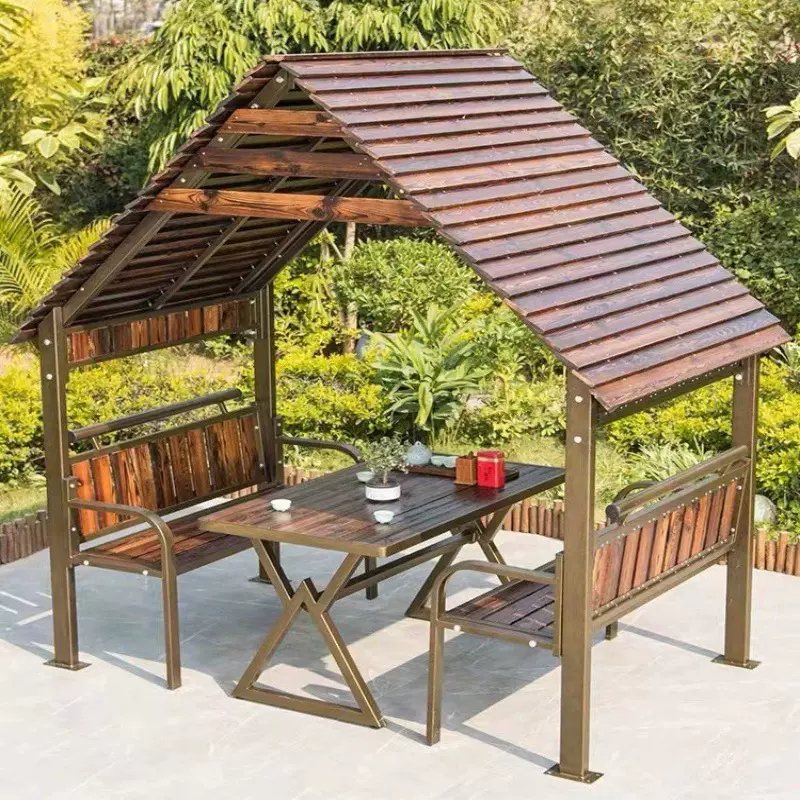 小木屋防腐木凉亭户外遮阳庭院花园室外铁艺移动组装碳化木休闲亭