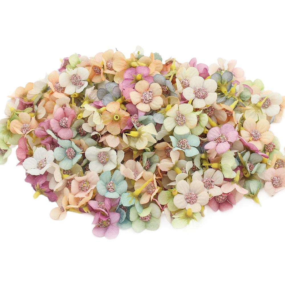 2,5 cm boda tela de seda pequeña flor cabeza DIY material hecho a mano flor artificial Ropa Decoración creativa flor brotes 100