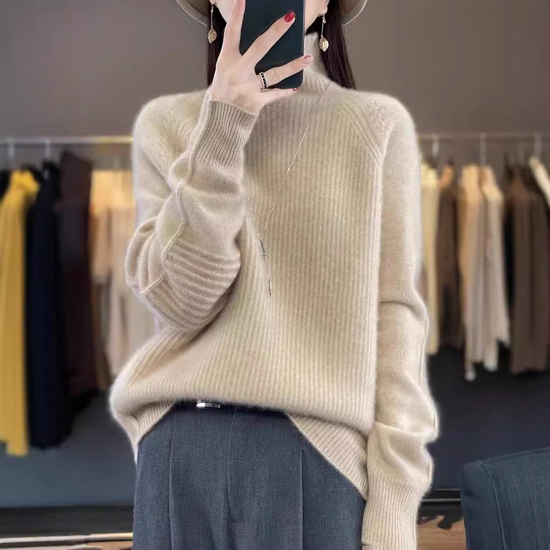 半高领毛衣女2025冬新款宽松针织打底衫休闲简约气质套头加厚上衣|undefined