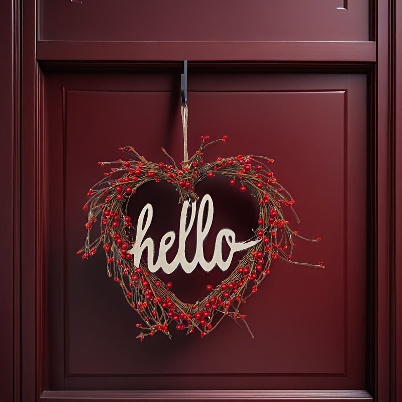Zonghong Amazon Valentine's Day Front Door Wreath Red Berry Heart-Shaped Wreath with Heart-Shaped Wooden Sign for Indoor Use