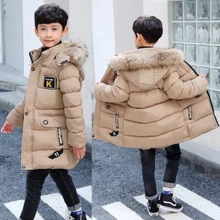 Winter 2024 New Winter Coat Thickened Boys' Mid-length Cotton-padded Coat Cotton-padded jacket Medium-and-large Children's Western Style Cotton-padded Coat Trendy