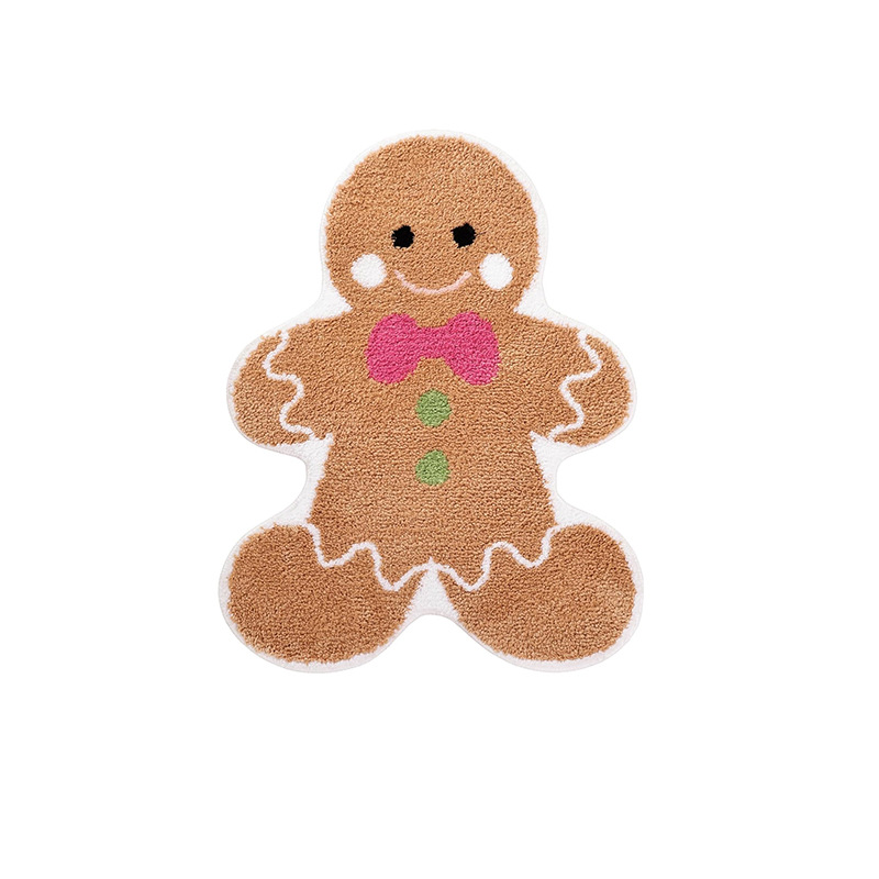 Alfombra decorativa de Navidad con forma de muñeco de jengibre, antideslizante y suave para sala o entrada