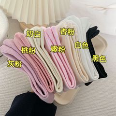 Pink Socks for Girls, Knee-High Ins Trendy Spring and Autumn High-End Japanese Style Pile Socks, Versatile Black and White Solid Color Sport Socks