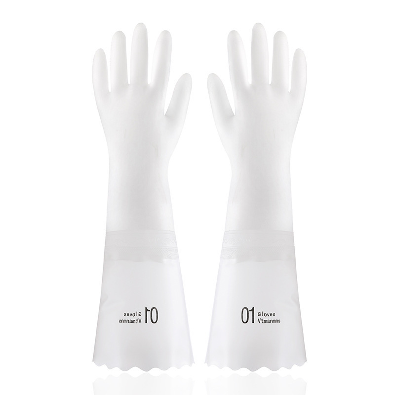 Guantes de goma para lavar platos de limpieza al por mayor guantes de lavandería cocina durable látex forrado de lana gruesa impermeable guantes domésticos