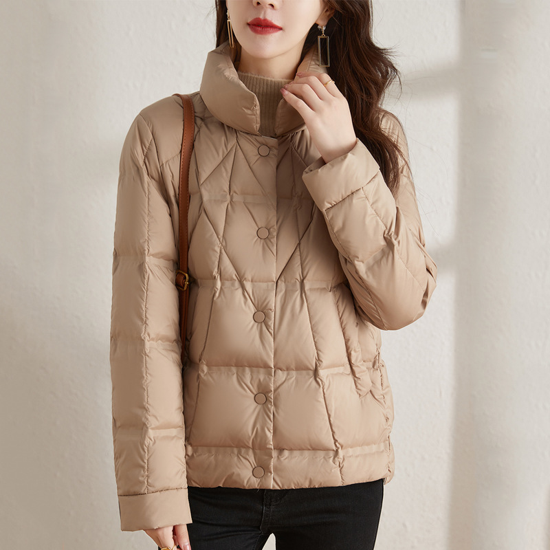 Cross-border Autumn and Winter New Down Jacket Women's Short European Station Rhombic Fashionable Slimming Lightweight Stand Collar Warm Jacket Trendy Cross-border Autumn and Winter New Down Jacket Women's Short European Station Rhombic Fashionable Slimming Lightweight Stand Collar Warm Jacket Trendy