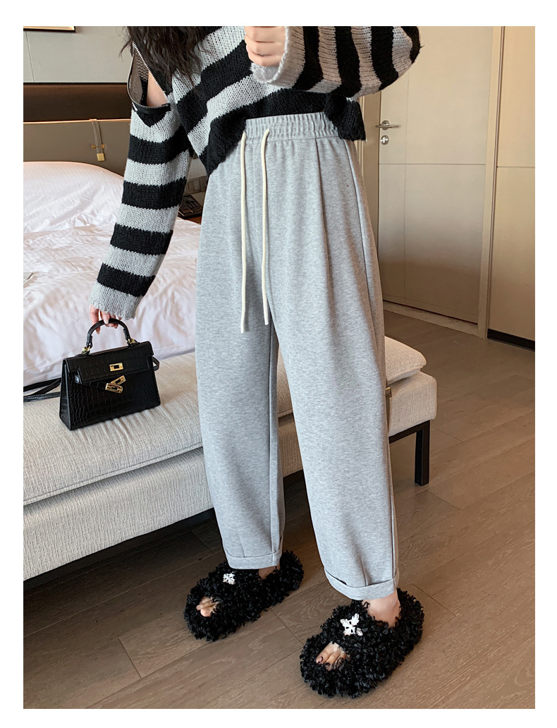 Grey sportswear pants, Minnie Spring and Autumn radish dad pants, loose straight-leg casual Harem sweatpants with flared cuffs pic 21