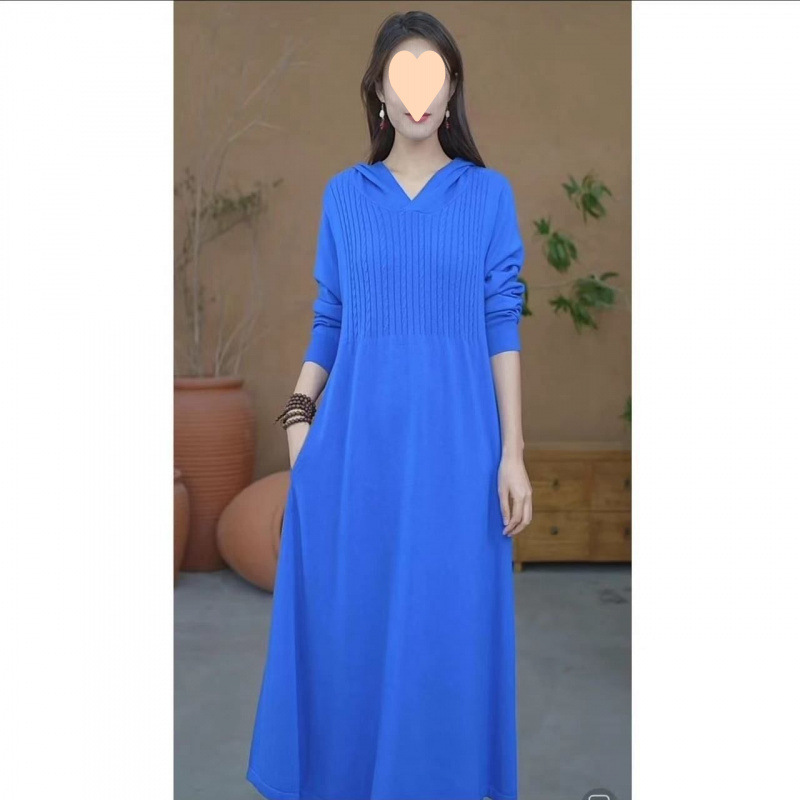 2025 autumn new style hooded long-sleeved sweater dress loose long base shirt knitted dress women's sweater