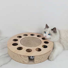 工厂现货ICLE-铃铛圆盘亚马逊磨爪瓦楞纸猫抓板-33直径多孔猫玩具