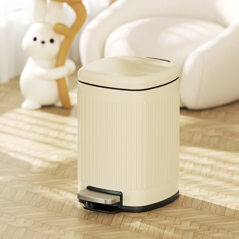 Douyin venta caliente bote de basura de acero inoxidable viento crema pedal cubierta cubo de almacenamiento dormitorio cocina sala de estar hotel al por mayor