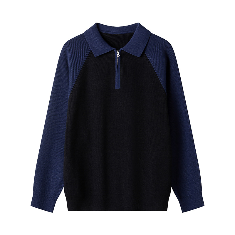 Semia cremallera polo collar suéter de color contraste hombre nuevo otoño invierno cross-border mangas casuales sueltas camisetas de punto coreanas