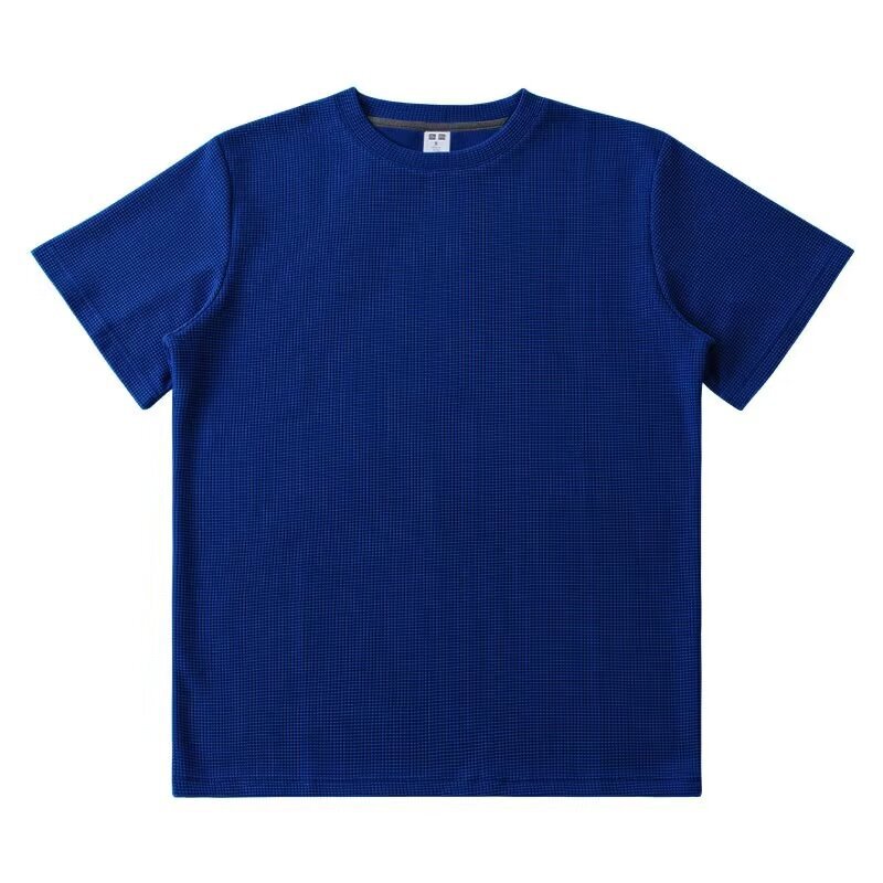 Summer new waffle solid color round neck T-shirt men's trendy loose casual all-match half sleeve top clothes Summer new waffle solid color round neck T-shirt men's trendy loose casual all-match half sleeve top clothes