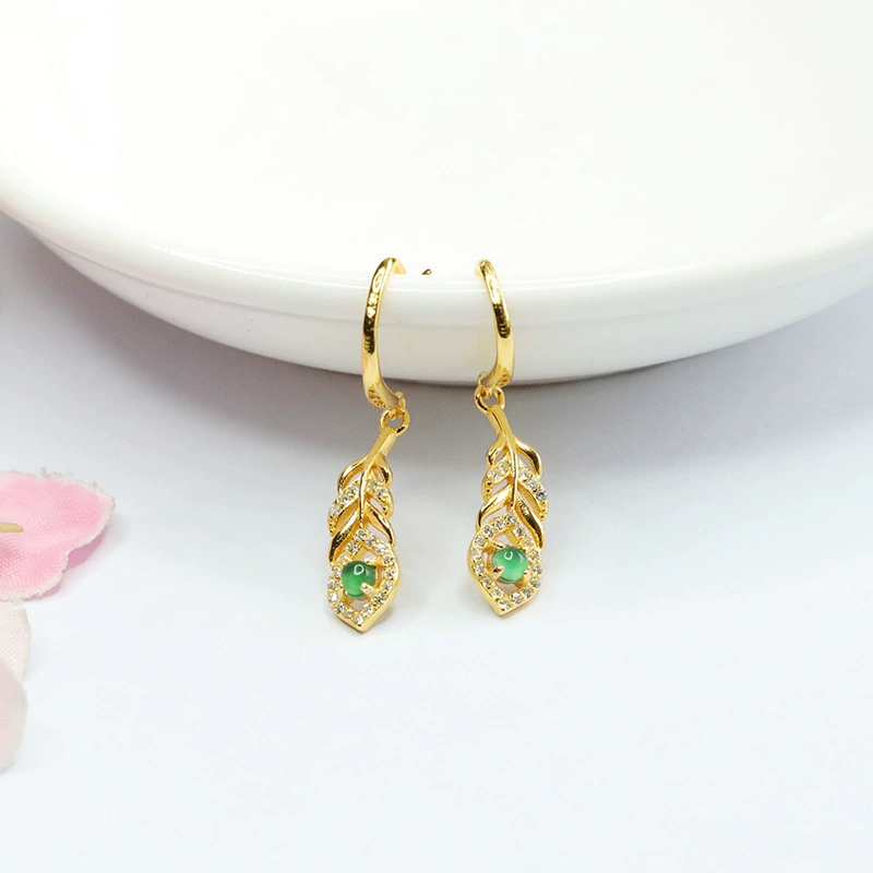 Yuyu S925, инкрустированное серебром из натурального жадеита, ухо Ice King, зеленый лист, ушной крючок, оптовая продажа с фабрики FC3032008