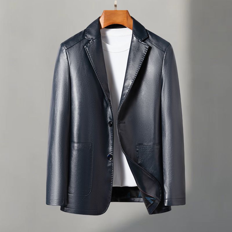Men's Velvet Thickeneded Leather Suit 2025 Autum New Men's Middle-Aged Business Casual Simple Suit Jacket