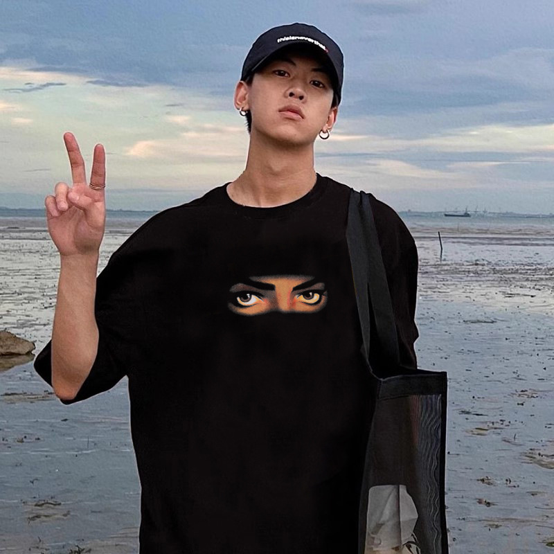 Men's fashion brand European and American Kanye hip hop retro Michael Jackson's eyes round neck short sleeve T-shirt T-shirt Men's fashion brand European and American Kanye hip hop retro Michael Jackson's eyes round neck short sleeve T-shirt T-shirt