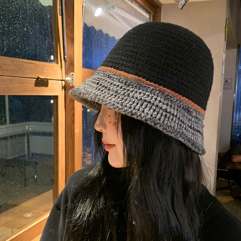 Cappello da pescatore alla moda coreano caldo da esterno con clip colorata a forma di piccola folla da donna per l'autunno e l'inverno_voghion.com