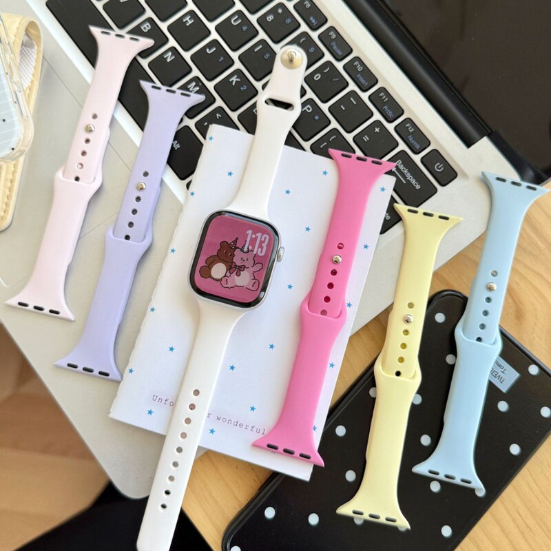 Solid Color Cute Slim Waist Silicone Watch Strap Suitable for Apple Watch Iwatch11 Generation 10/98Ultrase