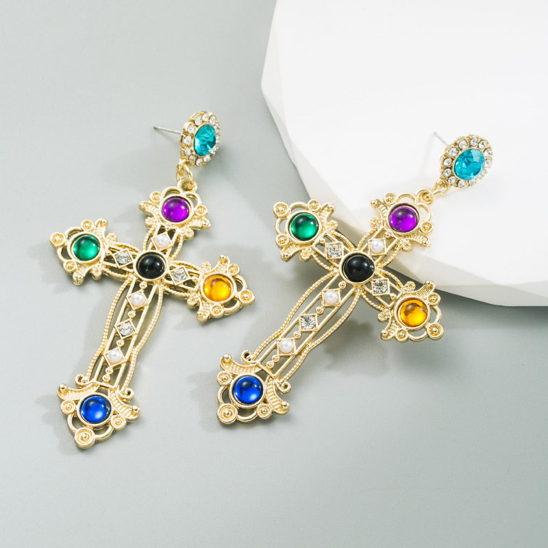 Fashion Cross Alloy Inlay Rhinestones Womenu0027S Drop Earrings 1 Pair