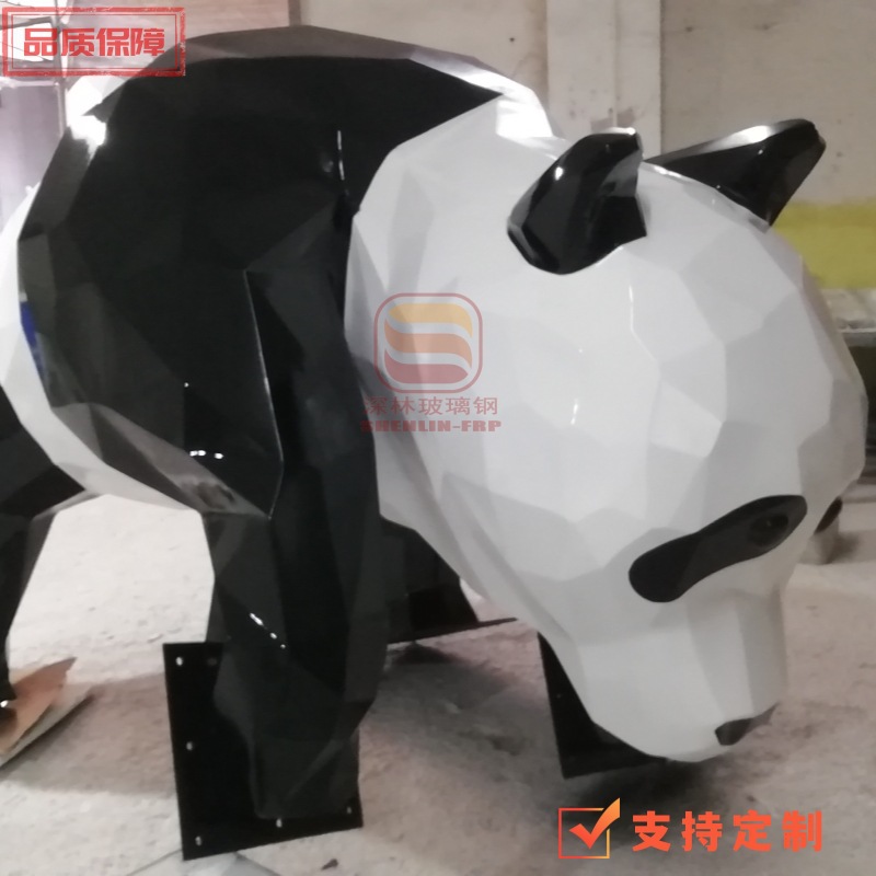 Creativa escultura de panda de fibra de vidrio animal tallado círculo de dibujos animados puerta de la tienda de drenaje modelado decoración cuadrada
