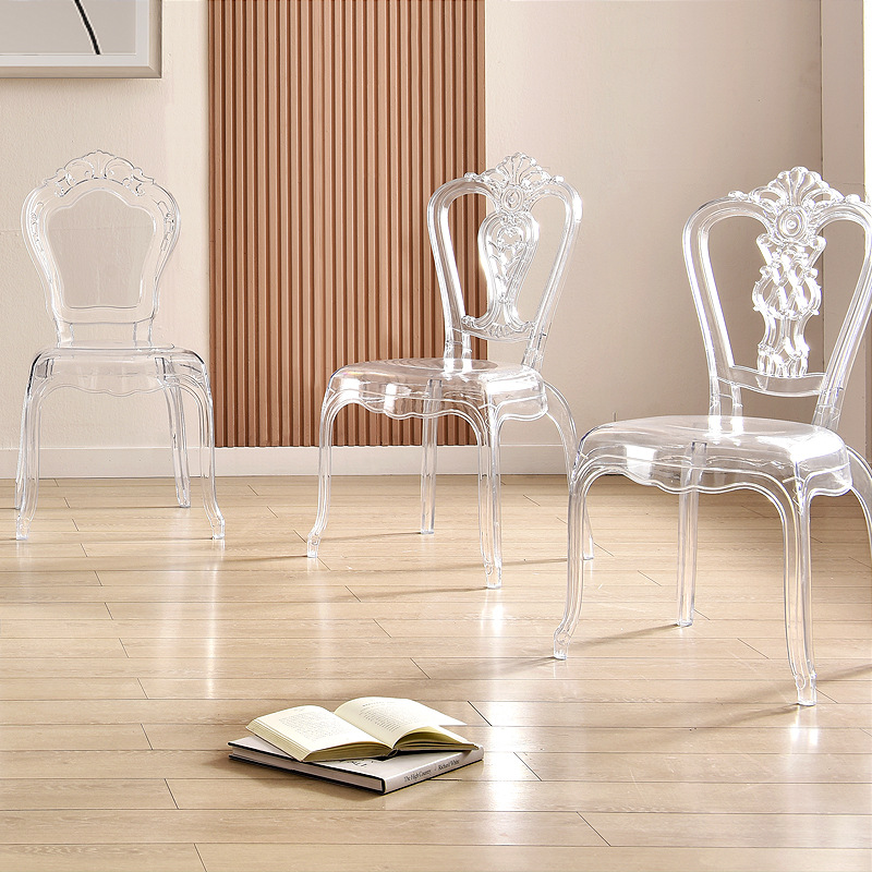 Silla acrílica de comercio exterior, silla transparente de palacio, silla con respaldo, mesa y silla simples, silla para banquete de hotel, auditorio, boda