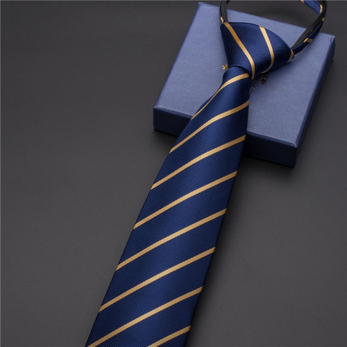 Factory Black Men's Tie Striped Blue Business Tie Lazy Zipper Tie In Stock Wholesale Easy-to-Open