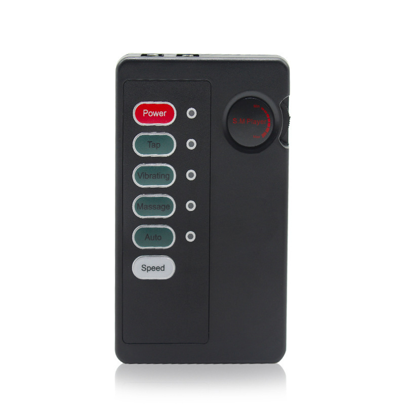 Entry-level double-output English small black machine host fun male and female toy masturbator electric shock English version Entry-level double-output English small black machine host fun male and female toy masturbator electric shock English version
