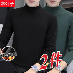 Double-sided faux fur lined new padded base top half-neck men's winter warm loose long sleeve T-shirt 1/2 piece