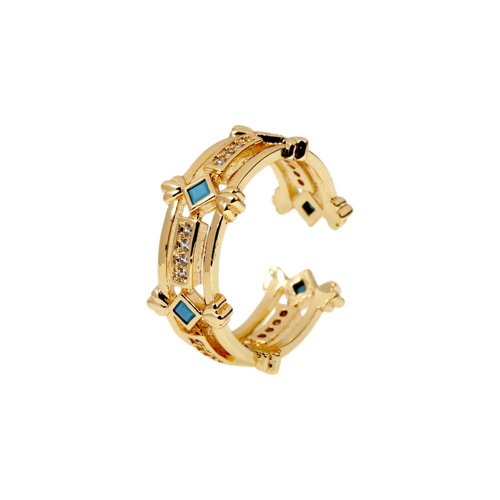 Retro Geometric Gold Copper Inlaid Zircon Opening Adjustable Ring display picture 6