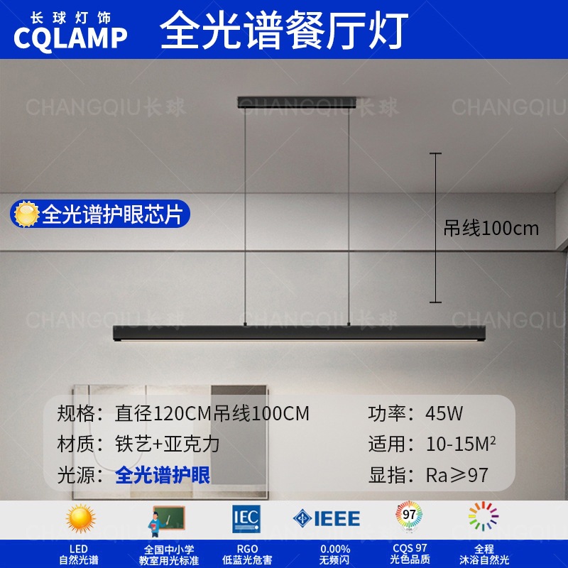 Luz de techo, lámpara de sala de estar, lámpara principal de espectro completo, protección de ojos, lámpara de dormitorio moderna simple sin hendiduras, lámpara negra Zhongshan
