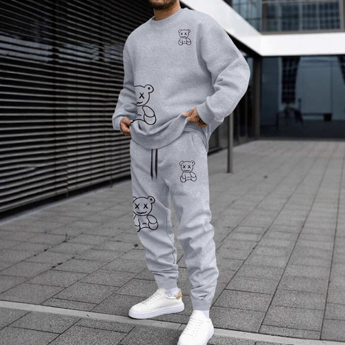 TEMU Fall/Winter Fashion Cartoon 3D Digital Printing Loose Casual Men's Crew Neck Sweatshirt Set