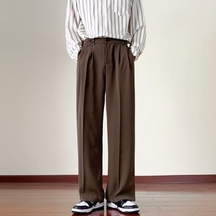 Designed Trousers for Men Spring & Fall New Hong Kong Style Ins Trendyy Loose Casual Trousers for Men and Women Pure Color Wide Leg Straight Pants