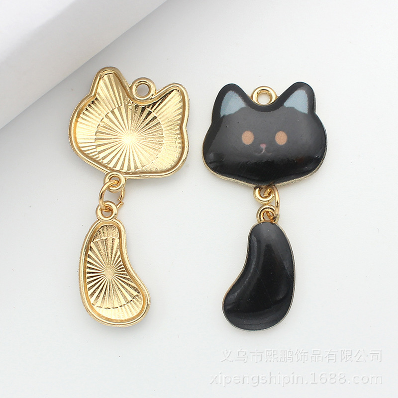 diy饰品配件卡通动物可爱小猫咪活动尾巴吊坠滴油合金钥匙扣挂件|undefined